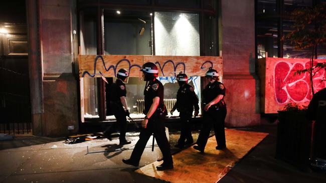 Police enforce an 8pm curfew as thousands of demonstrators again take to the streets of Manhattan to show anger at the police killing of George Floyd. Picture: AFP