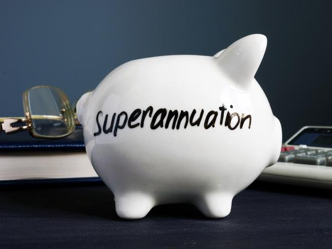 Superannuation written on a white piggy bank. Australia saving generic