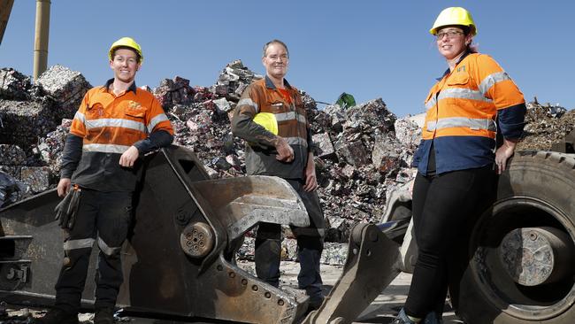 Cale Fincher, Dion Kennett and Tara Gould at Weston Aluminium in Kurri Kurri. Picture: Jonathan Ng