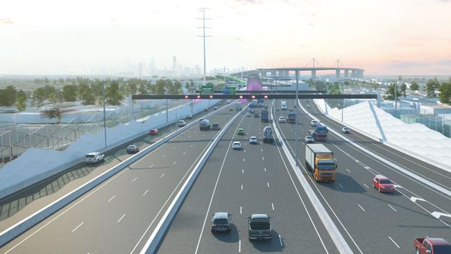 An artist impression of noise walls for the West Gate Tunnel project.