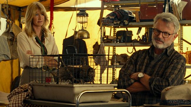 Laura Dern as Dr Ellie Sattler and Sam Neill as Dr Alan Grant in Jurassic World Dominion.