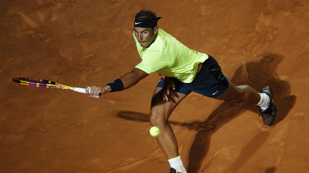 Rafael Nadal in action against Pablo Carreno Busta.