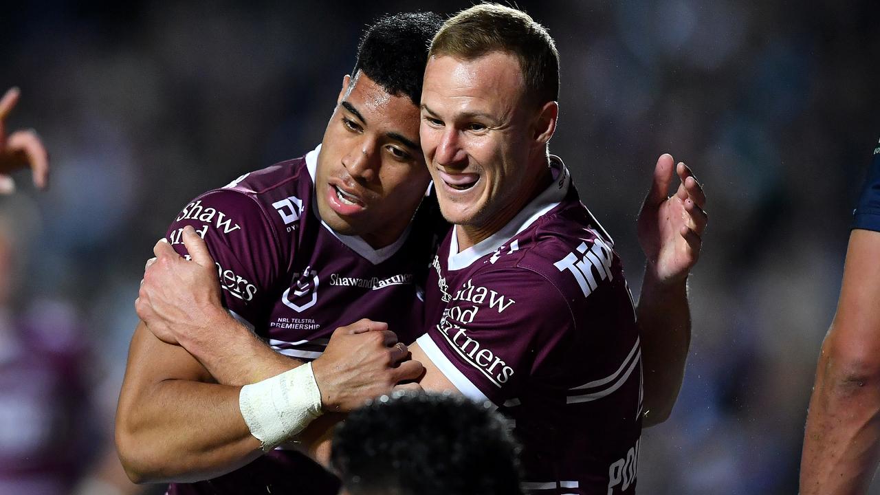 Tolu Koula (left) could miss six weeks with a knee injury. Picture: NRL Photos