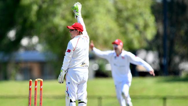 Mordialloc appeal unsuccessfully for a wicket during the Cricket Southern Bayside match between Mordialloc 2nd and Bentleigh 2nd at Ben Kavanagh Reserve, on October 26, 2024, in Melbourne, Australia. (Photo by Josh Chadwick)