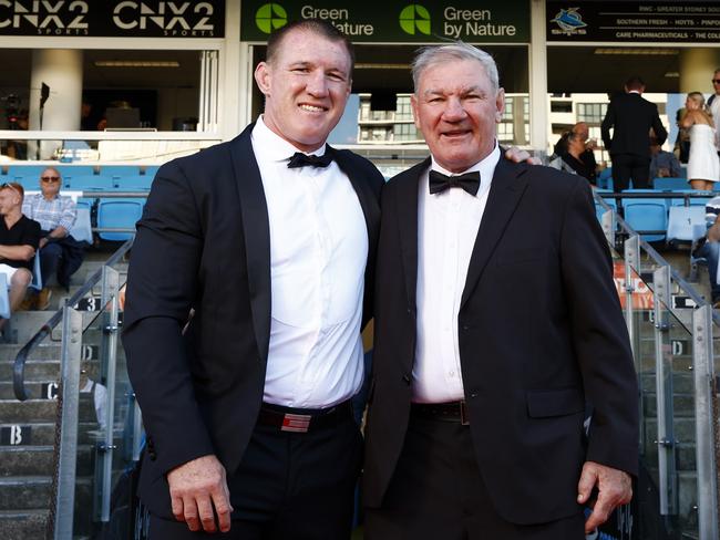 DAILY TELEGRAPH FEBRUARY 18, 2025. Cronulla greats Paul Gallen and Gavin Miller who both will be inducted into the Cronulla Sharks Hall of Fame tonight at a function at Shark Park in Woolooware. Picture: Jonathan Ng