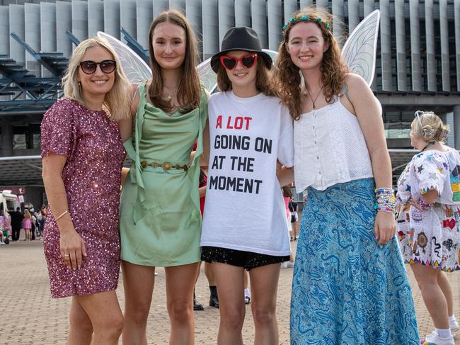 SYDNEY, AUSTRALIA - Daily Telegraph Photos February 26, 2024: Mardi, Jazzy, Olivia and Evie at Taylor Swift's The Eras Tour concert held at Accor Stadium in Sydney. Picture: Christian Gilles