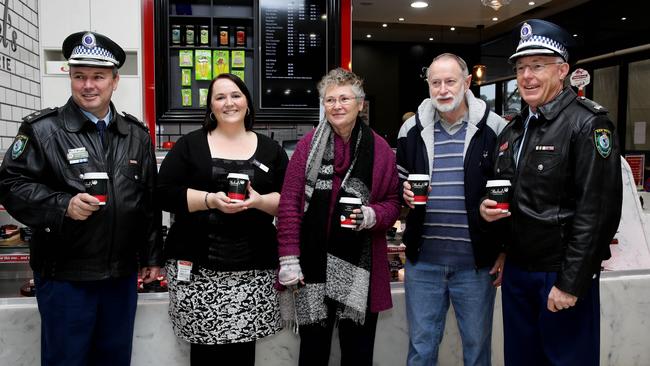 Supt David Jones and Det Inspector Bretty Guyatt with shoppers Nicole Miles, Deborah and Paul Blackbourn at Stanhope shopping Centre.