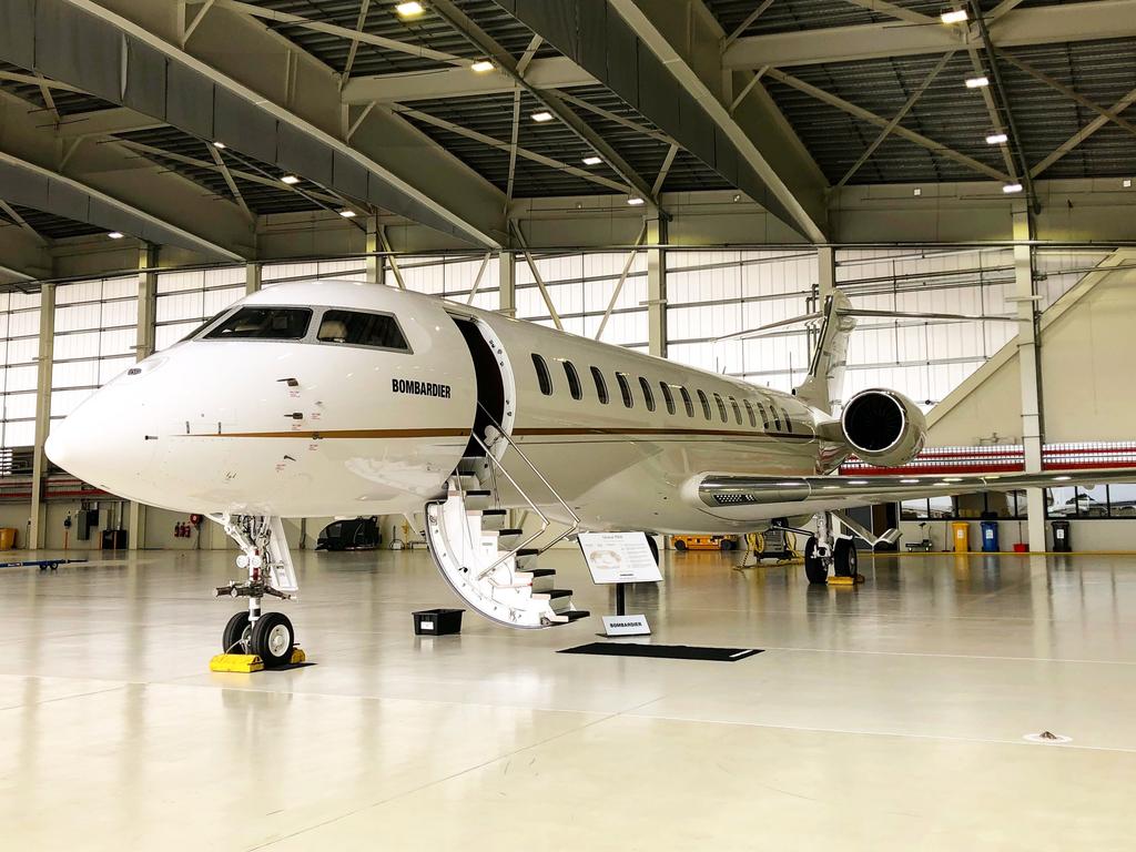 Bombardier's Global 7500 jet is the largest and longest-range business jet on the market in a hangar in Melbourne