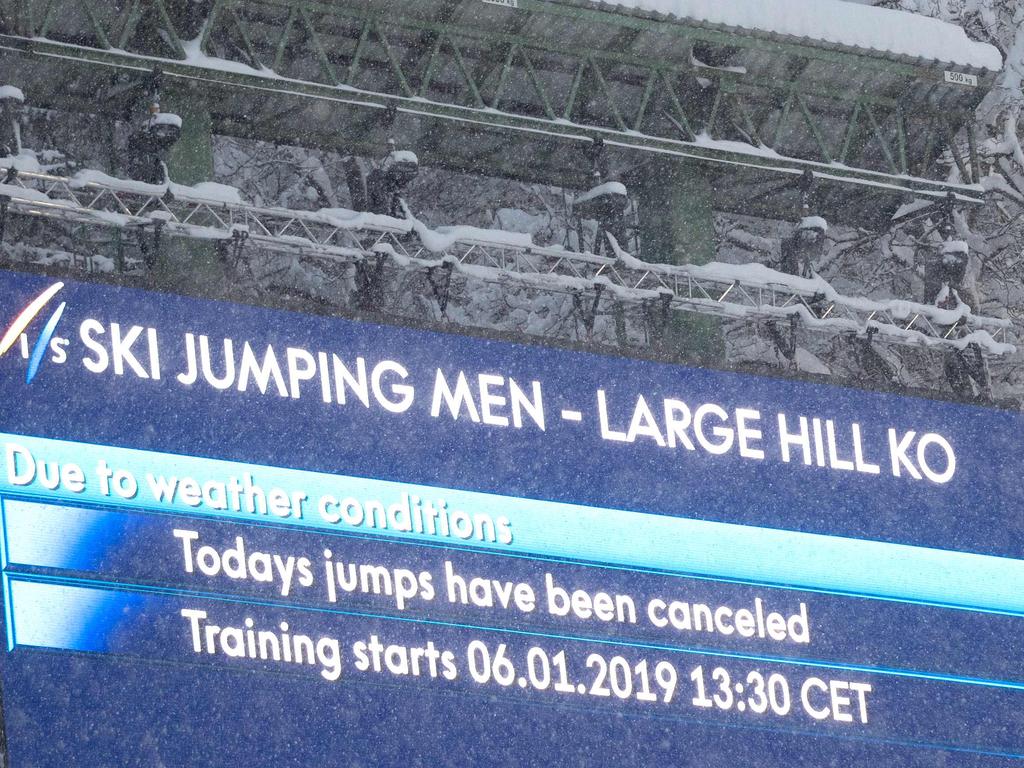 Due to bad weather conditions, events at a major Austrian ski tournament were cancelled — as well as 120 flights at airports. Picture: AFP