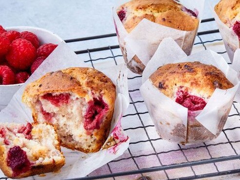 White chocolate and raspberry muffins.