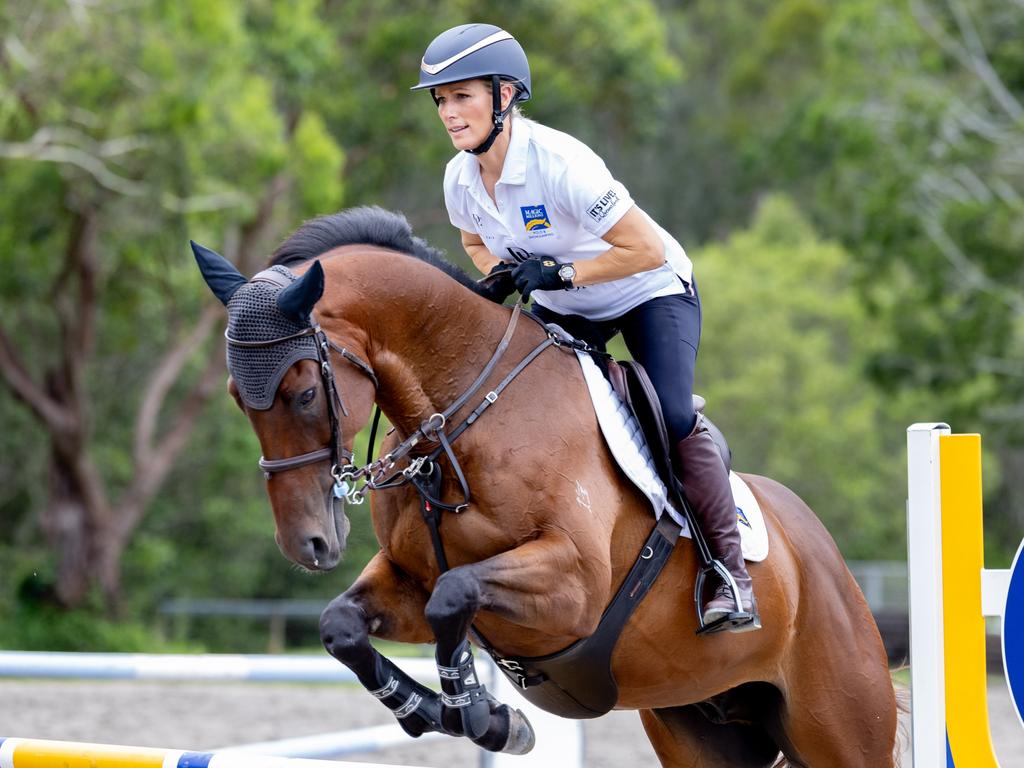 Zara Tindall takes a jump at the Magic Millions Showjumping event. Picture: Luke Marsden.