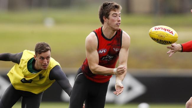 Zach Merrett in action at Essendon training this week.