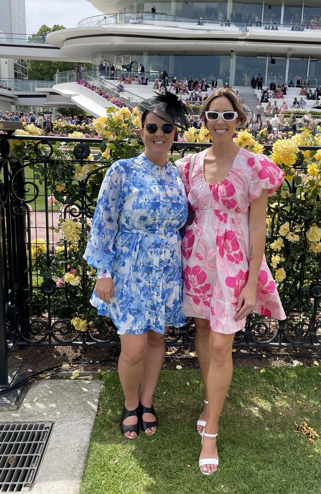 Brooke and Amanda at the 2024 Crown Oaks Day, held at Flemington Racecourse. Picture: Gemma Scerri