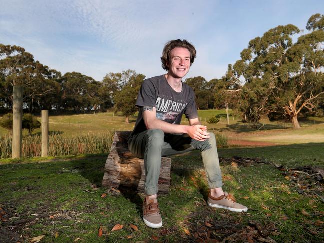 05/06/2020. Sam Daddo, 21 at his home in Hazelwood, Victoria.  Sam has struggled with anxiety for much of his life. He has recently been through a six week telephone based program for people with low intensity psychological issues, delivered not by psychologists or psychiatrists, and has found it has given him the tools to face his anxieties and "bring things that were outside his comfort zone inside his comfort zone". Picture: David Geraghty / The Australian.