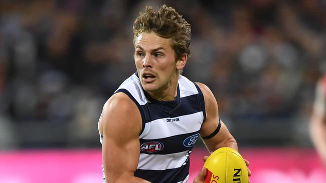 Tom Atkins has added pressure in Geelong’s new-look forward line. Picture: AAP Image/Julian Smith.