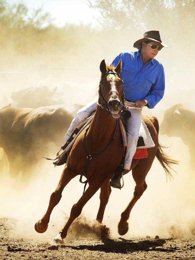 Andrew ‘Twiggy’ Forrest mustering on his property in an Akubra this week.