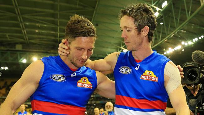 Matthew Boyd and Bob Murphy played their last game for the Western Bulldogs, who were unable to defend their title. Picture: Mark Stewart