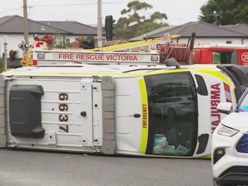 A car smashed into an ambulance who was transporting a patient in Clayton on February 1. Picture: 9news.