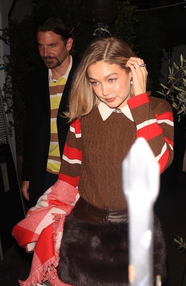 Gigi Hadid and boyfriend Bradley Cooper step out together after a cozy dinner with her father Mohamed Hadid and his girlfriend Keni Silva in Santa Monica. Picture: ShotbyNYP / BACKGRID