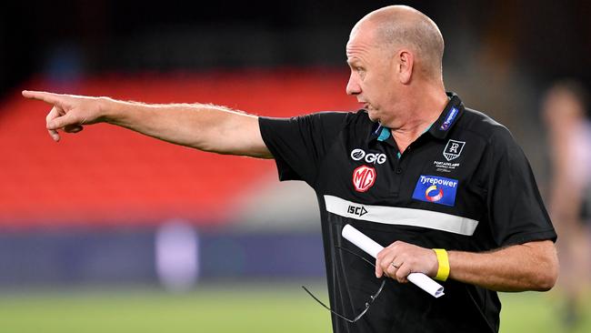 Ken Hinkley during the Round 1 win against Gold Coast. Picture: AAP/Darren England