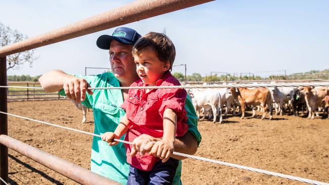 Hamish Brett with son Stirling. The family-owned Brett Cattle Company was the lead claimant in the class action against the Federal Government. Picture: Helen Orr