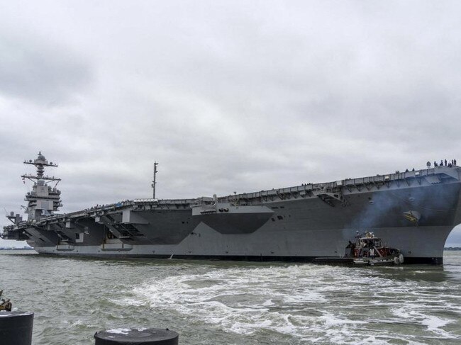 The USS Gerald R. Ford-class aircraft carrier USS Gerald R. Ford (CVN 78) departing Naval Station Norfolk, Virginia. Picture: US NAVY / AFP