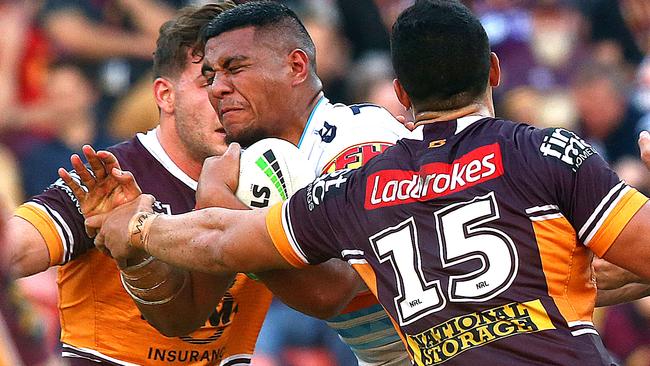 Moeaki Fotuaika’s star is rising at the Gold Coast after another superb effort against Brisbane. Picture: Jono Searle/Getty Images