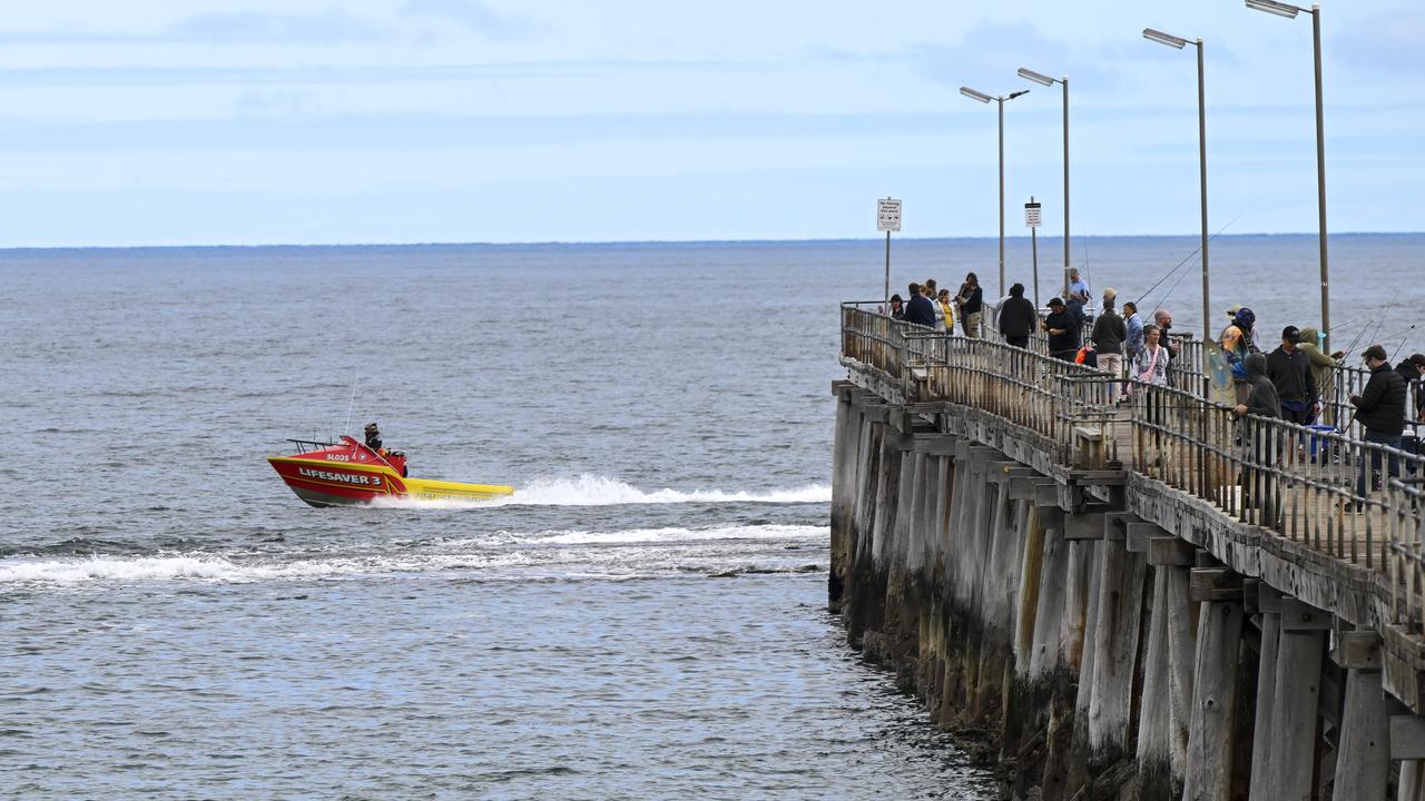 A 3m shark has been spotted off Port Noarlunga jetty this morning. Picture: Mark Brake