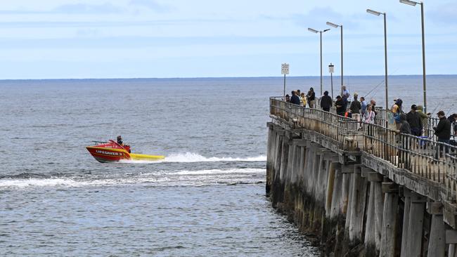 A 3m shark has been spotted off Port Noarlunga jetty this morning. Picture: Mark Brake
