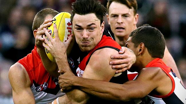 Michael Hibberd playing against the Demons before his suspension. Picture: Wayne Ludbey