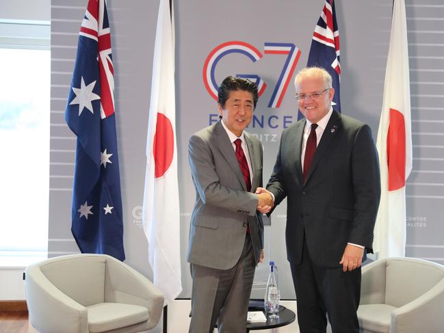 Prime Minister Scott Morrison and Japan’s Prime Minister Shinzo Abe in August, 2019. Picture: Adam Taylor/PMO