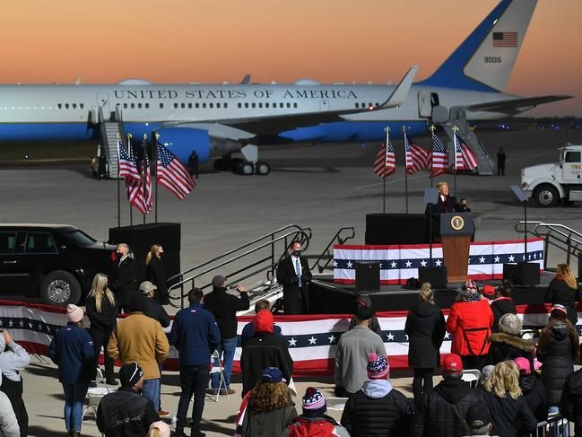 President Donald Trump speaks during a campaign rally at Rochester International Airport in Rochester, Minnesota. Picture: AFP