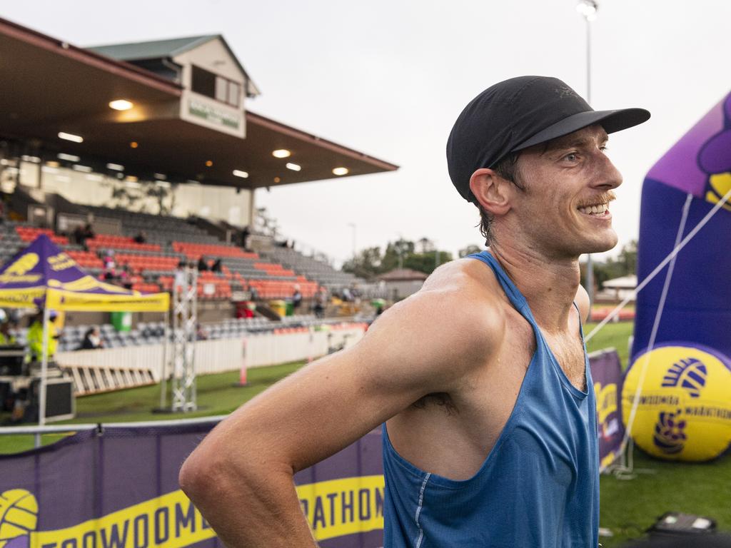 Ben Drew after winning the 10km event of the Toowoomba Marathon, Sunday, May 5, 2024. Picture: Kevin Farmer