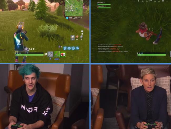 Richard Tyler Blevins (Ninja) playing Fortnite with US talk show host Ellen DeGeneres.