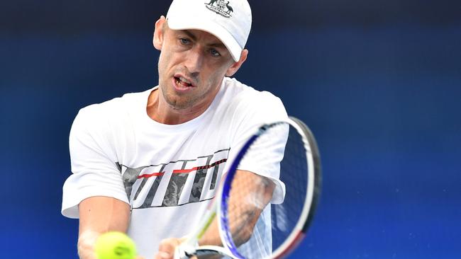 John Millman at an Australia practice session ahead of the ATP Cup. Picture: AAP