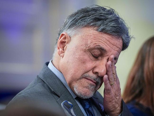 Retired Columbine High School principal Frank DeAngelis, fights back tears during a 25th Year Remembrance ceremony on April 19, 2024 in Denver, Colorado. Picture: AFP