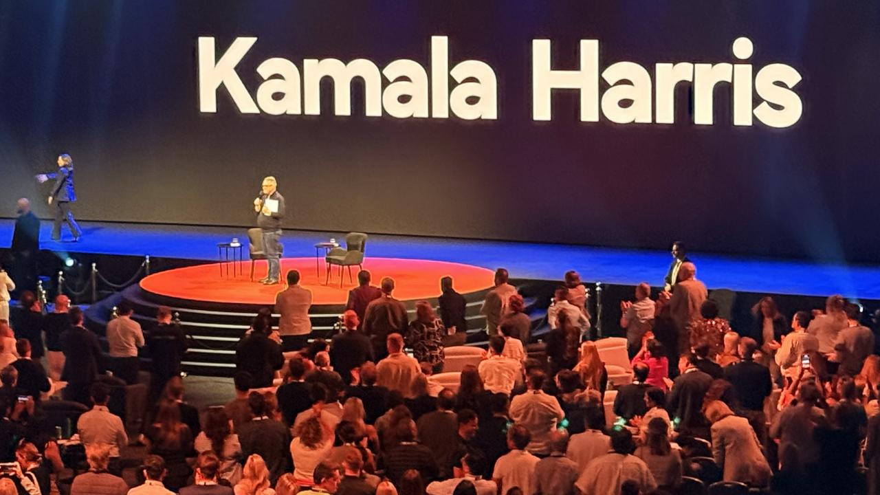 Former US Vice President Kamala Harris attends the 2025 AREC Convention at the Gold Coast Convention Centre, Broad Beach Queensland. Picture: NewsWire / Scott Powick