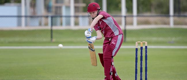 Maddison Brooks defends during her first grade cricket debut for Clarence in the women's Kookaburra Cup. Picture: PATRICK GEE