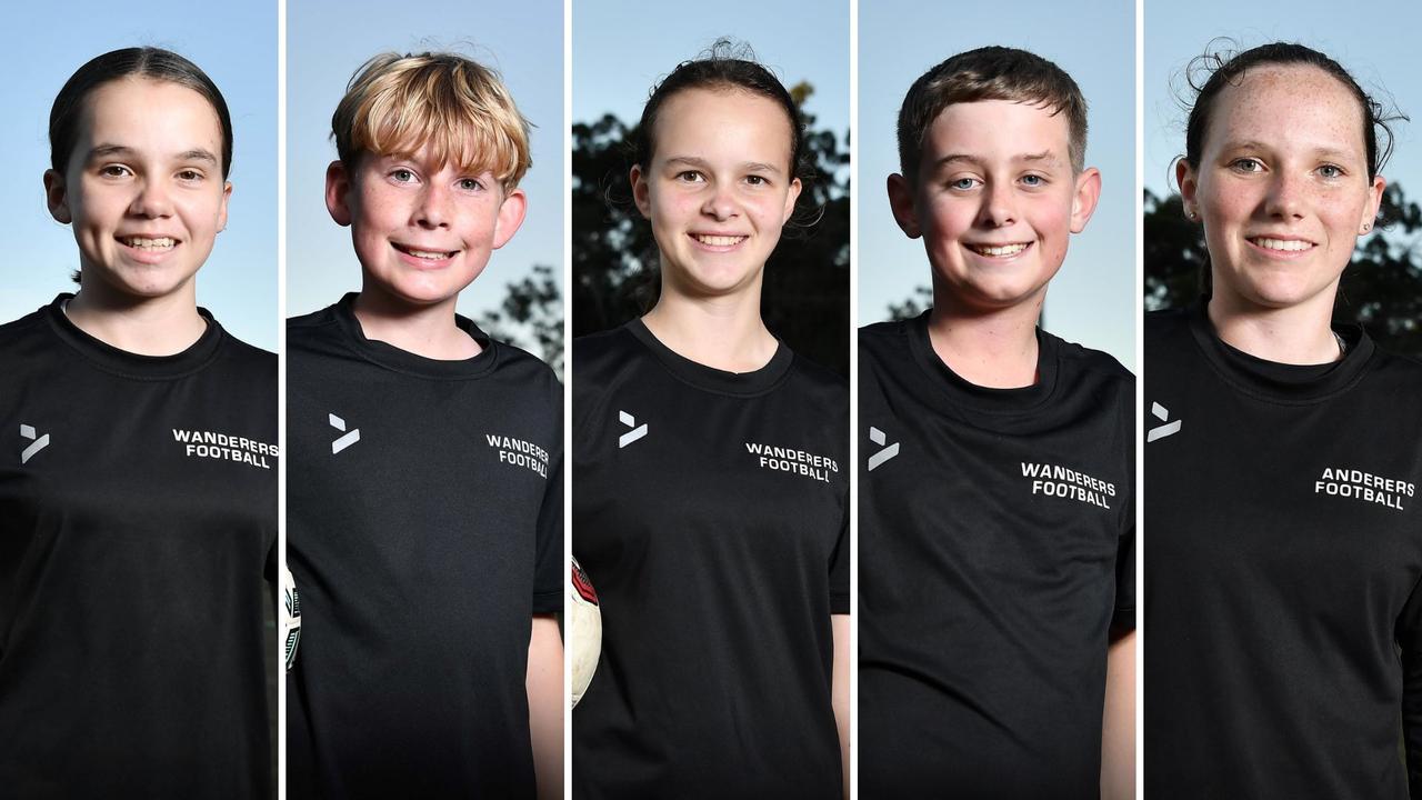 Wanderers juniors Zoe Vrolijks, Joshua Bowman, Olivia Holman, Brody MacRae and Aleisha Manthey. Pictures: Patrick Woods.