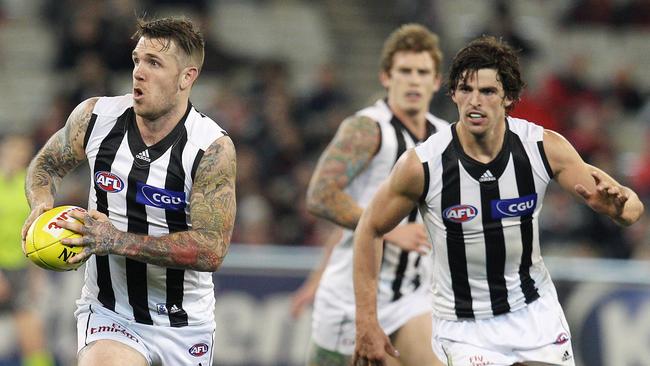 Collingwood stars Dane Swan, Dayne Beams and Scott Pendlebury in 2014.