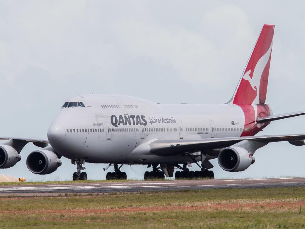 A Qantas charter flight arrives at Darwin International Airport on February 9 carrying more than 200 Australians evacuated from Wuhan. Picture: AAP/Helen Orr