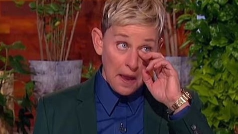 Ellen DeGeneres becomes emotional after telling viewers she will end her talk show after close to 20 years. Picture: Warner Bros