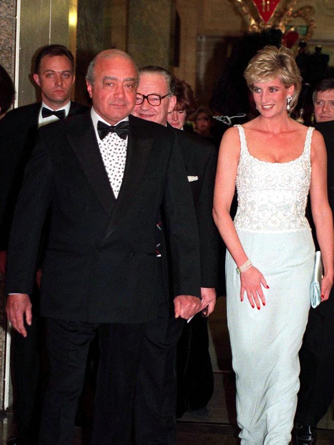 Princess Diana with Mohammed al-Fayed attending a charity dinner in 1996. Al-Fayed hoped Dodi’s relationship with the Princess would be his entree to British society. Picture: Getty Images.