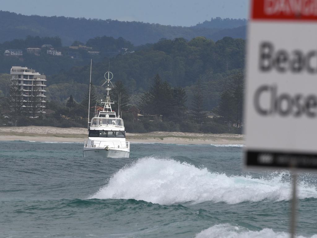 Authorities continue to patrol Gold Coast waters looking for the shark that killed Mr Slater. Picture: NCA NewsWire/Steve Holland