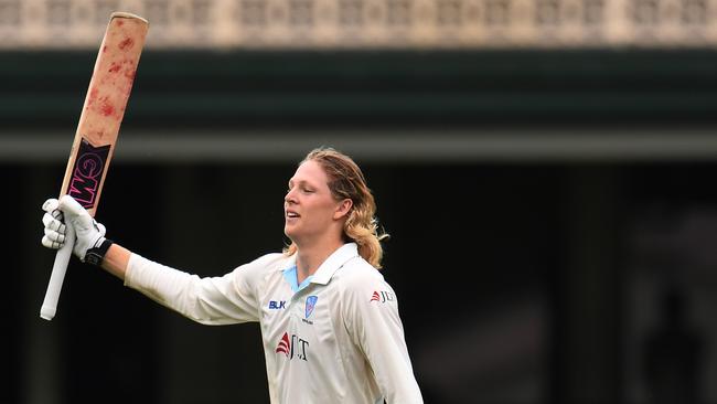 Jack Edwards salutes after reaching his century. Picture: AAP