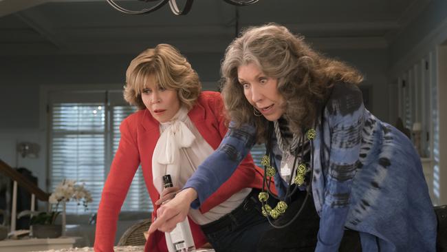 Jane Fonda, left, and Lily Tomlin in a scene from <i>Grace And Frankie</i>. Picture: Melissa Moseley/Netflix