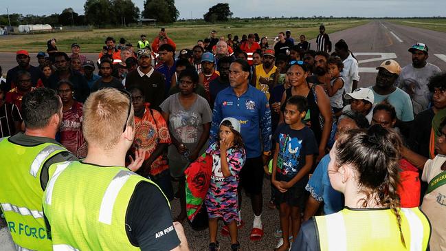 Residents of Borroloola evacuated from their flood-hit town.