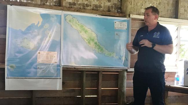 The AFP provide an intelligence briefing on Taro Island, one of more than 900 islands in the Solomon archipelago through which there have been movements of suspected drug boats. Picture: Charles Miranda