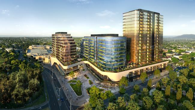 The Sky Garden project features three towers rising above The Glen shopping centre in Glen Waverley.