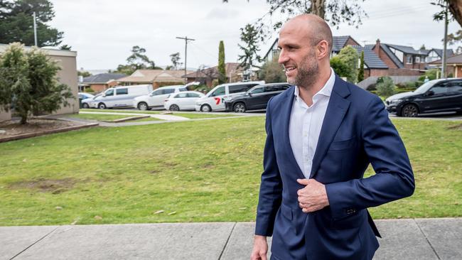 Chris Judd walks from the Dromana Magistrates' Court after appearing on charges related to clearing bushland at his property. Picture: Jake Nowakowski